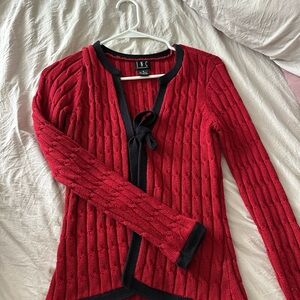 INC International Concepts Red Cable Knit Cardigan with Black Accents